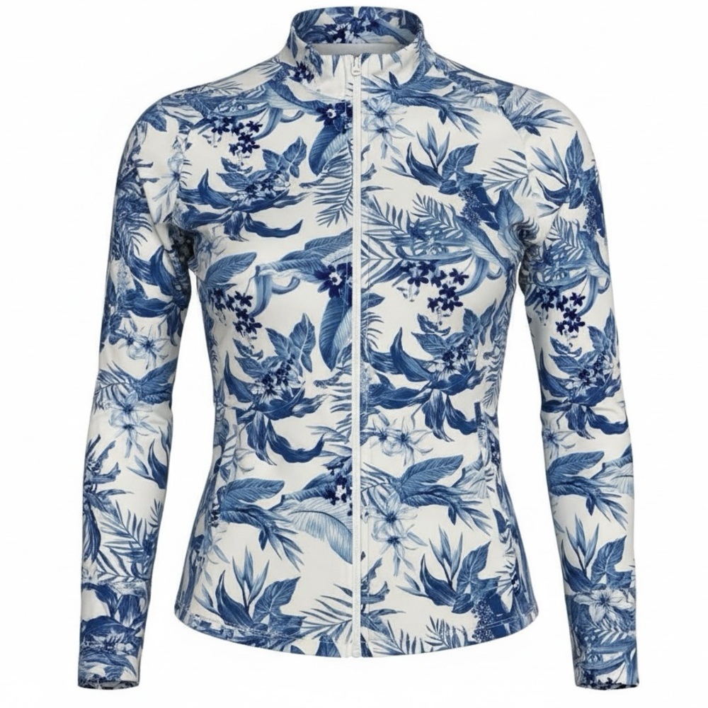 Tommy Bahama Tabu Jungle Print Blue/White Zip-up Jacket Size Large Golf Tennis